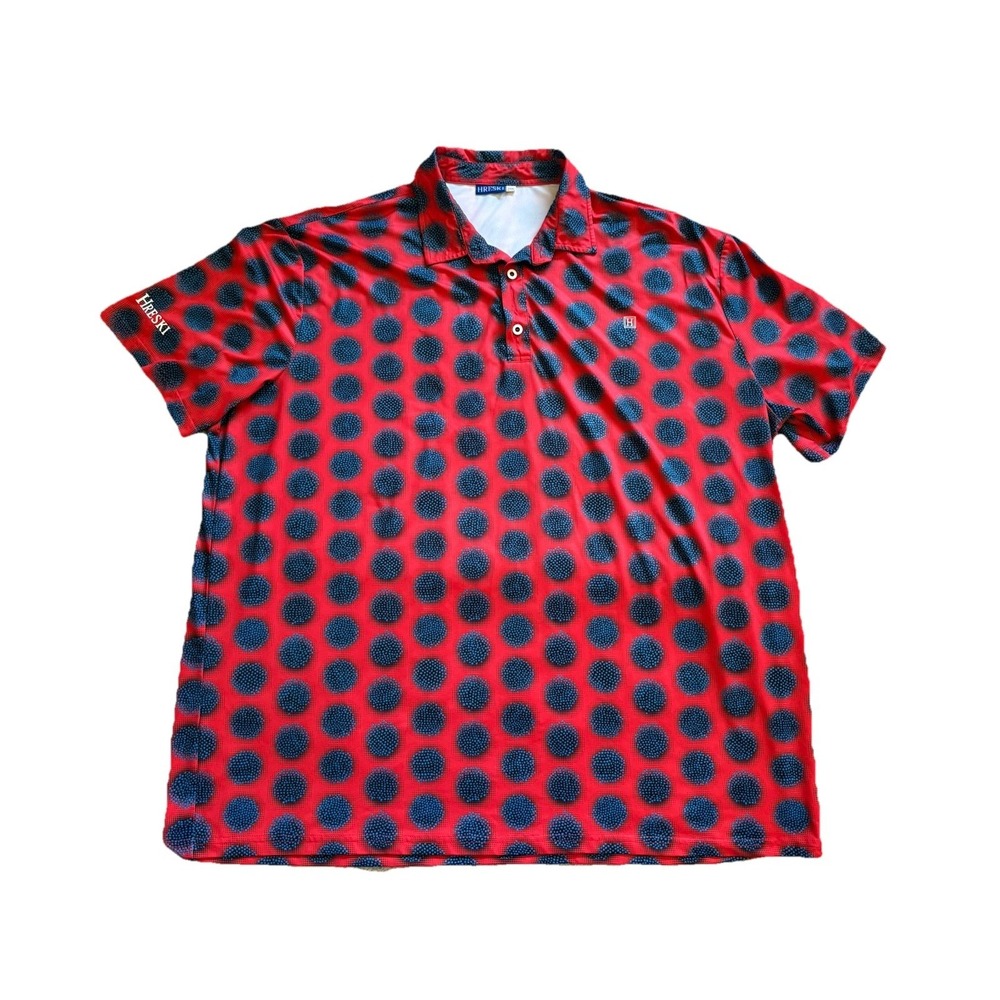 Hreski Golf Polo Shirt Red With Blue‎ Dots Size 3XL